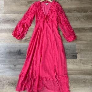 ASOS Bright Pink Ruffle-Trim Maxi Dress